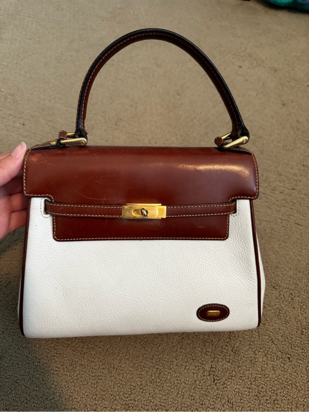 Bally vintage Two-Tone Top-Handle Leather Bag in Brown and chalk